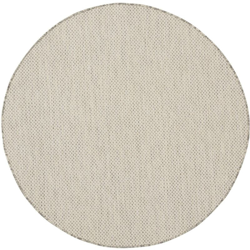 Nourison 5' x 5' Courtyard Modern Easy Care Flatweave Indoor Outdoor Round Rug Ivory/Silver