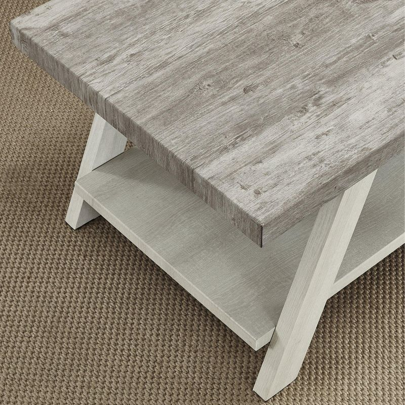 Roundhill Furniture Athens Contemporary Two-Tone Wood Shelf End Table in Weathered Gray and Beige