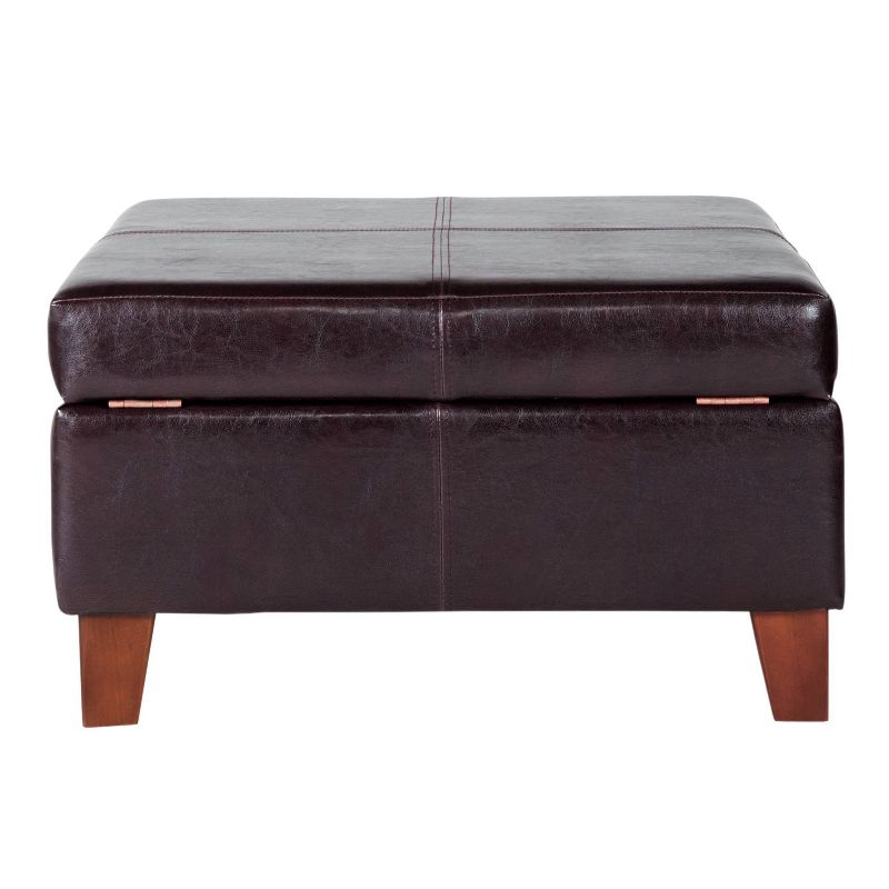 Luxury Large Square Storage Ottoman with Lid - HomePop: Faux Leather, Wood Legs