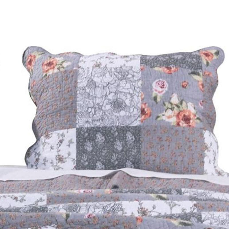 Greenland Home Fashions Barefoot Bungalow Giulia Fabulous Floral and Stencil Prints Classic Patchwork Pattern Reverses Pillow Sham - King 20x36", Gray