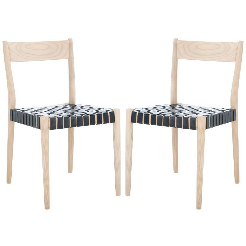 Eluned Leather Dining Chair (Set Of 2) - Black/Natural - Safavieh