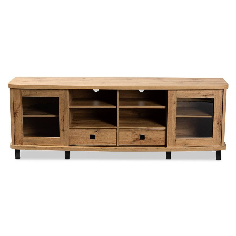 Walda Wood 2 Drawer TV Stand for TVs up to 65" Oak Brown/Black - Baxton Studio