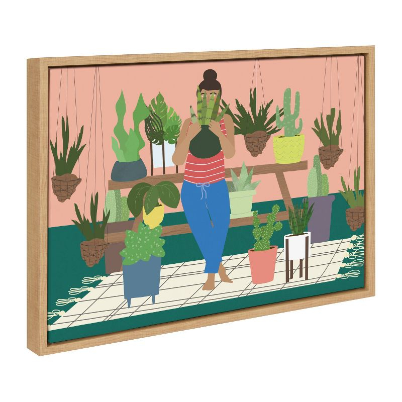 Kate & Laurel All Things Decor 18" x 24" Sylvie Plant Lady Framed Canvas by Queenbe Monyei Natural : Modern Style, Digital Nature Art