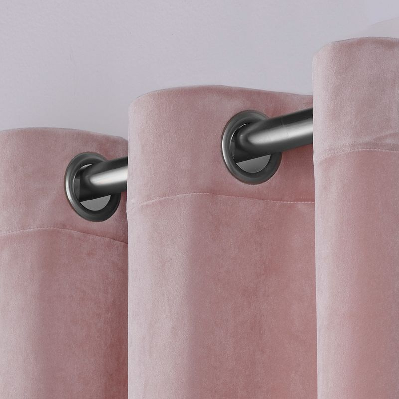 Set of 2 96"x54" Velvet Heavyweight Grommet Top Window Curtain Panel Blush: Light Filtering, Polyester, Exclusive Home