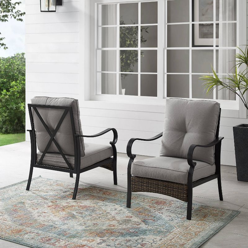 2pk Dahlia Outdoor Steel Arm Chairs Taupe/Matte Black - Crosley: Padded, Weather-Resistant Patio Seating