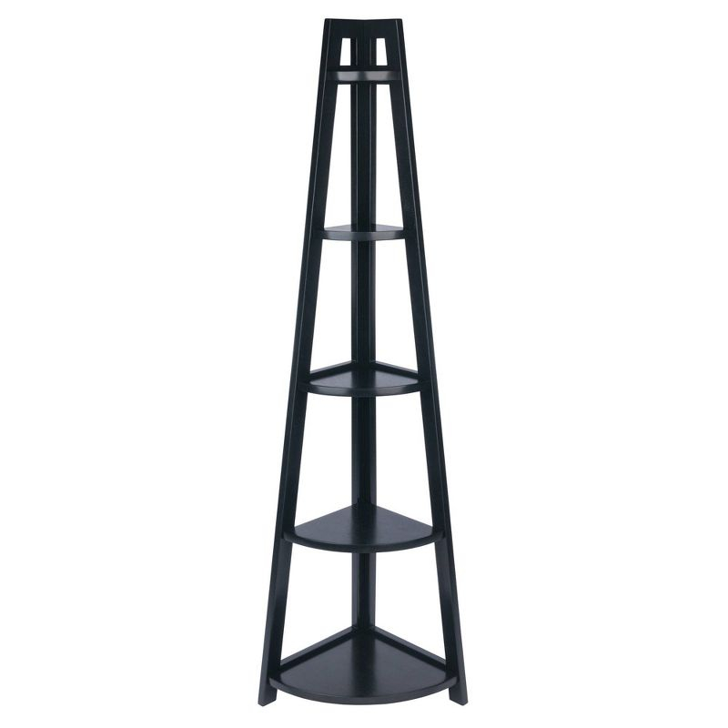 Winsome 58" Adam A Frame Corner Shelf Black: Mid-Century Modern Design, 5-Tier Storage, Lacquered Finish