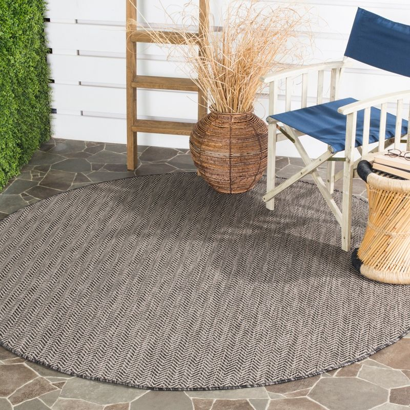 Courtyard CY8022 Power Loomed Indoor and Outdoor Area Rug - Black/Beige - 5'3" Round - Safavieh