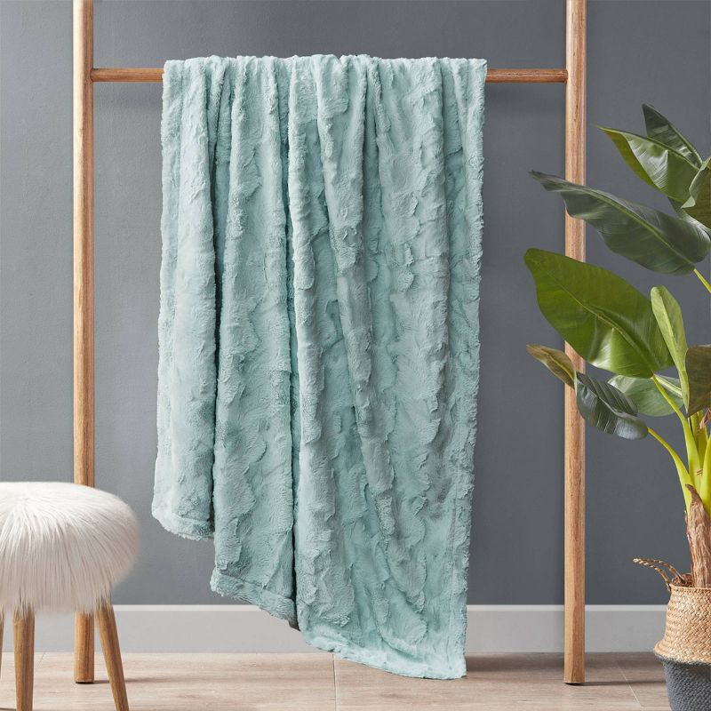 60"x70" Oversized Marselle Faux Fur Throw Blanket Aqua - Madison Park