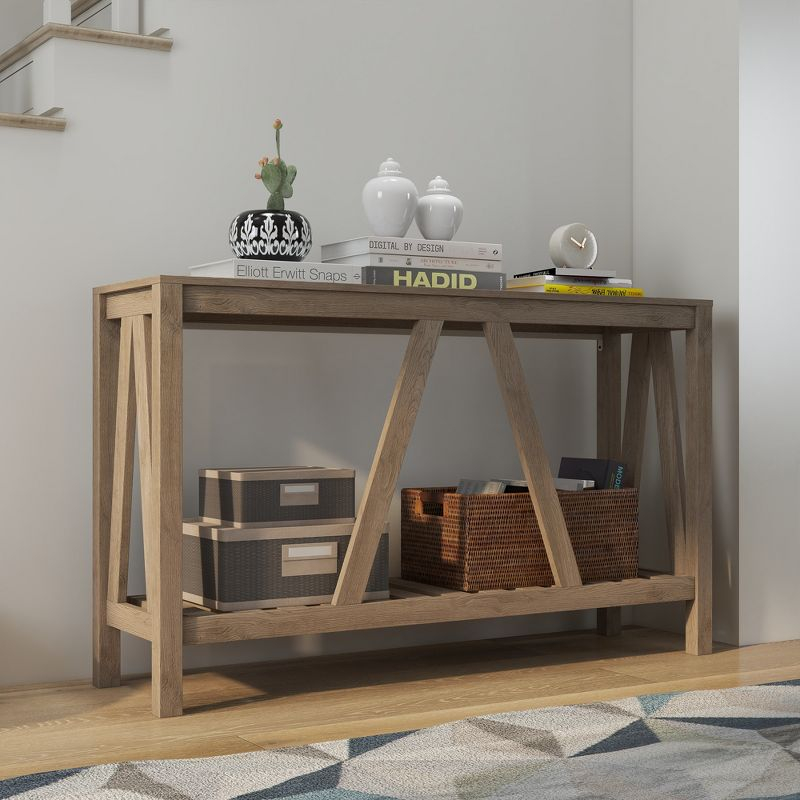 HOMCOM Farmhouse Console Table with Storage Shelf, Rustic Sofa Table with Anti-tipper for Living Room Furniture, Bedroom and Entryway, Gray