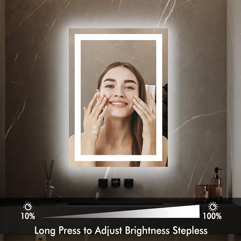 LED Bathroom Mirror 20X28¡° Wall-Mounted Vanity Mirrors Stepless Dimmable Wall Mirrors with Anti-Fog, Backlit + Front Lit, Memory Function, Waterproof