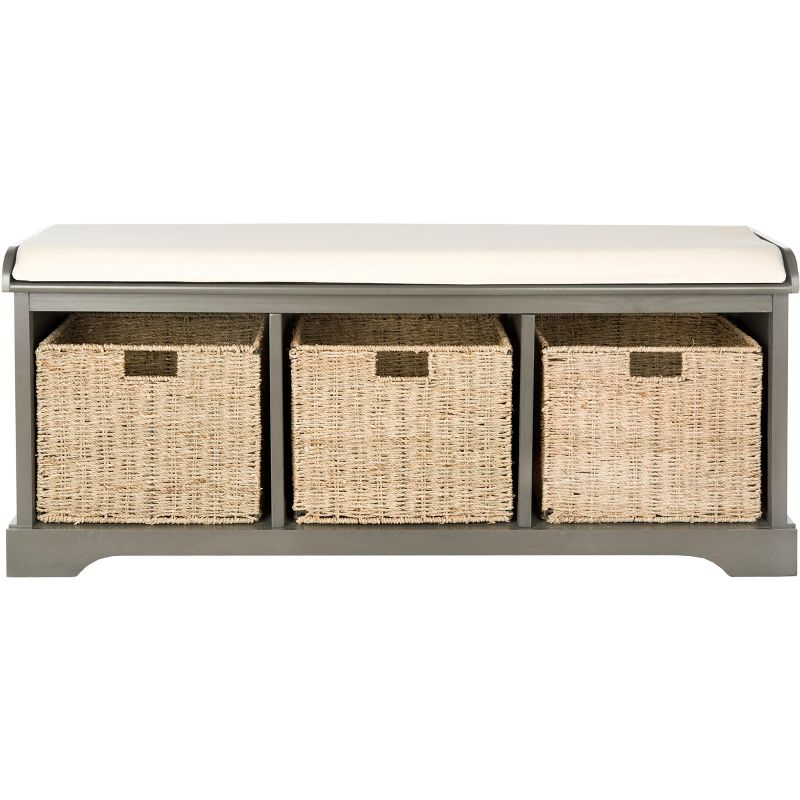 Lonan Wicker Storage Bench - Grey - Safavieh
