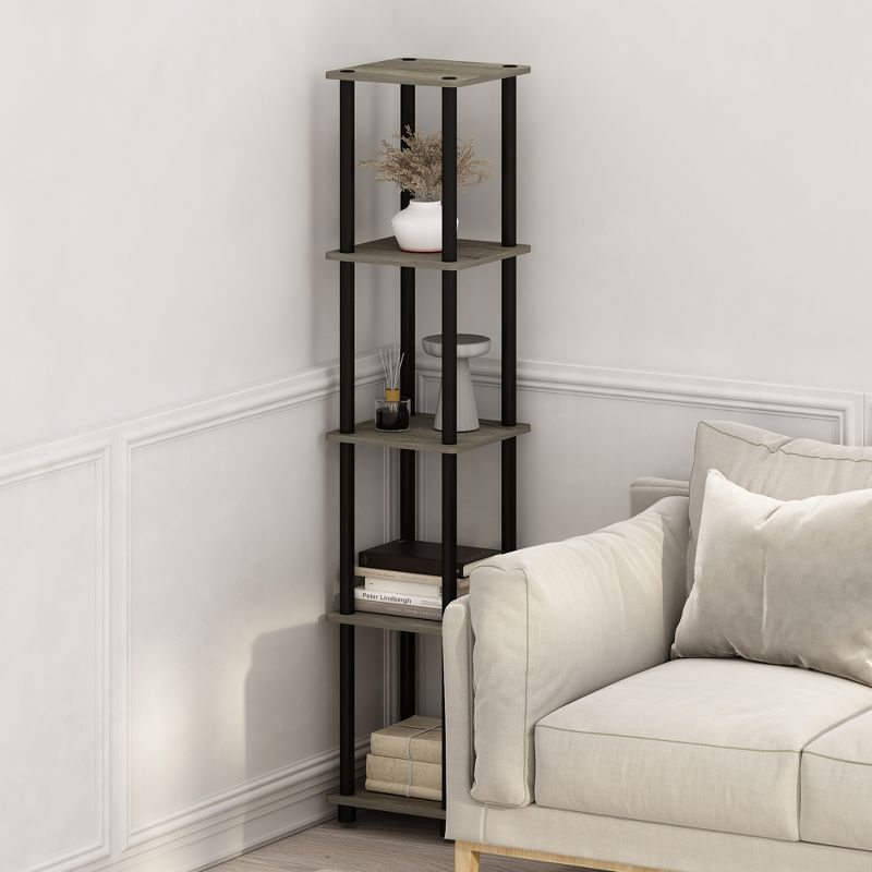 Furinno 5-Tier Corner Square Bookshelf Anti-Tipping Display Rack Shelf for Bathroom&Closet&Home Office&Living Room&Kitchen,French Oak/Black