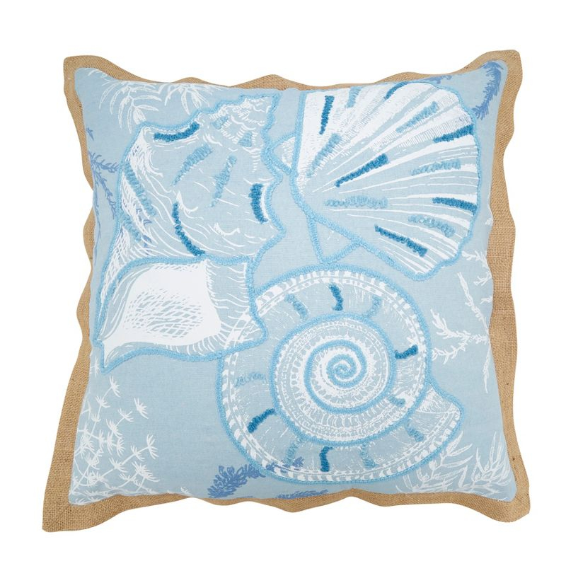 Saro Lifestyle Sandy Shores Seashells Down Filled Throw Pillow, Blue, 20"x20"