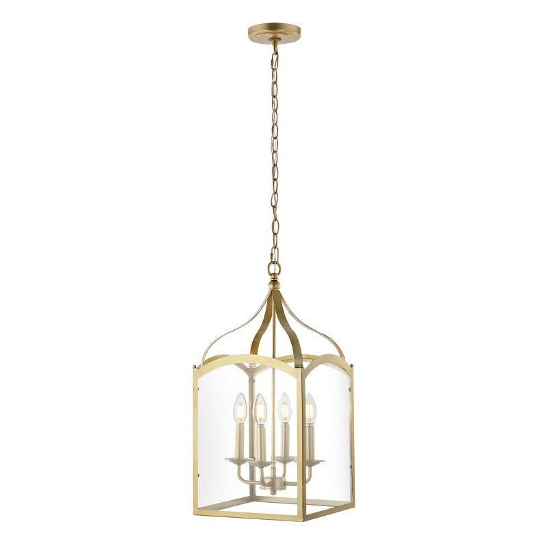 11" LED 4-light Ruth Classic Lantern Metal/Glass Pendant Antique Gold - JONATHAN Y: ETL Listed, Adjustable Height