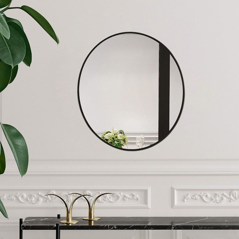 Chloe Lighting Reflection Black Finish Round Framed Wall Mirror 30 Inch Height