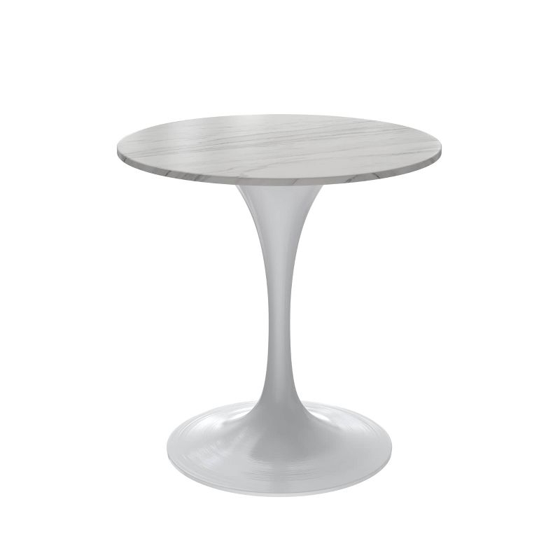 LeisureMod Verve 27" Round Dining Table - Sintered Stone Top with Modern White Pedestal Base Accent Side Table for for Kitchen and Home