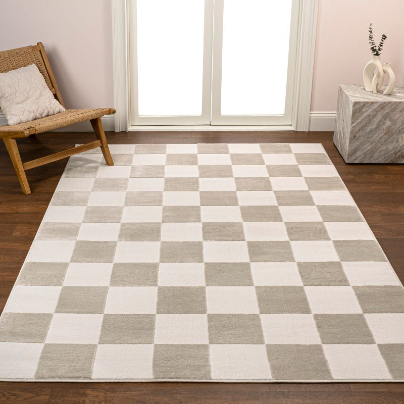 JONATHAN Y Thea Modern Geometric Checkerboard High-Low Beige/Cream 3 ft. x 5 ft. Area Rug