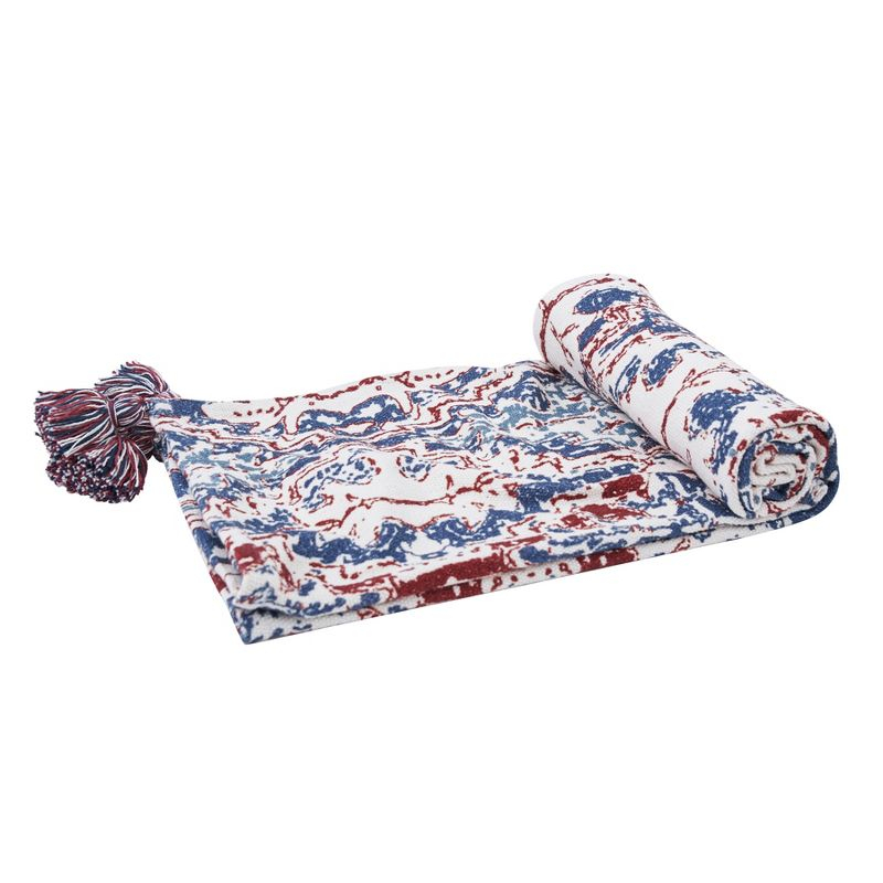 C&F Home 50" x 60" Taarush Red & Blue Grunge Pattern w/ Tassels Cotton Super Soft Cozy Accent Throw Blanket