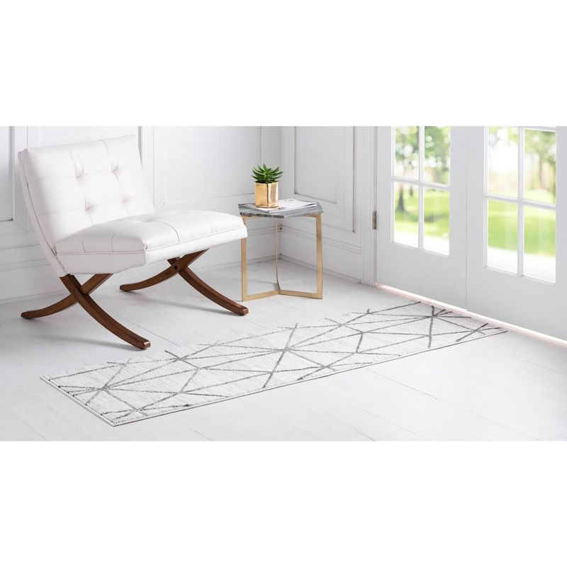 Unique Loom 3' 0 x 10' 0 Runner White Matrix Trellis Geometric Area Rug