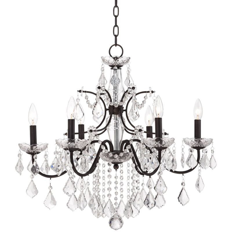 Vienna Full Spectrum DeMallo Dark Bronze Chandelier 26" Wide French Scroll Arm Clear Crystal 6-Light Fixture for Dining Room Home Foyer Kitchen Island