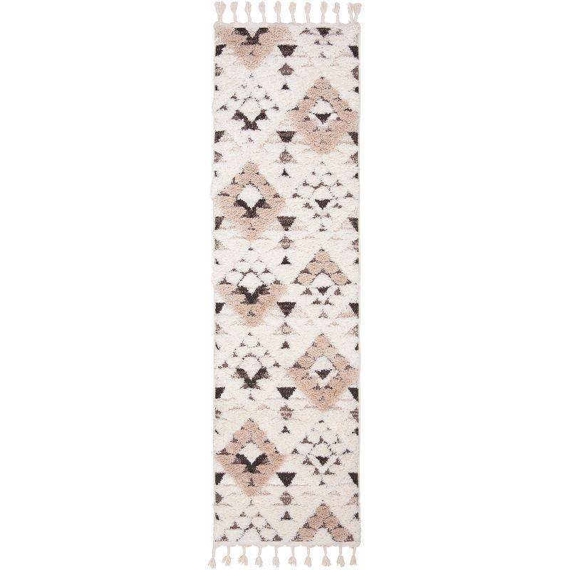 Moroccan Tassel Shag MTS688 Power Loomed Indoor Runner Rug - Ivory/Brown - 2'3"x20' - Safavieh