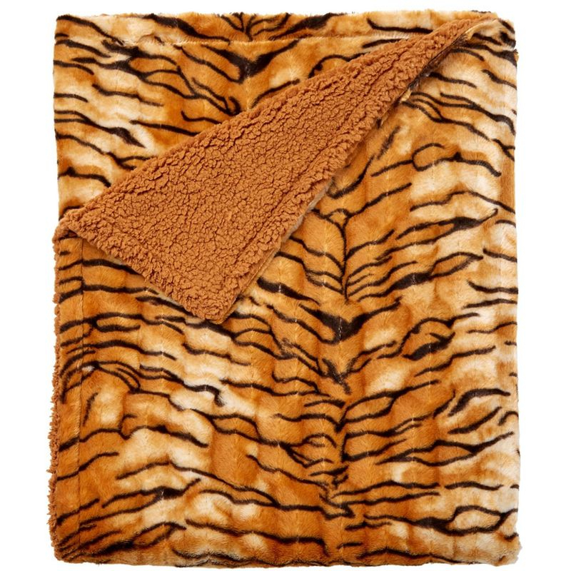 BrylaneHome Faux Fur Animal Print Throw - Tiger Print