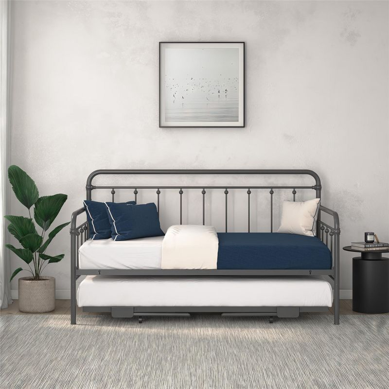 DHP Locky Metal Daybed with Pop Up Trundle Bed, Twin over Twin, Gunmetal Gray