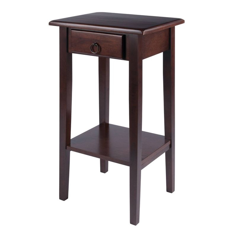 Regalia Accent Table with Drawer, Shelf - Antique Walnut - Winsome: Small Telephone Stand, Occasional Storage