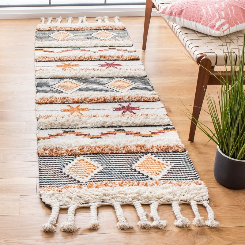 Kenya KNY904 Hand Knotted Runner Rug - Ivory/Black-Orange - 2'3"x8' - Safavieh.