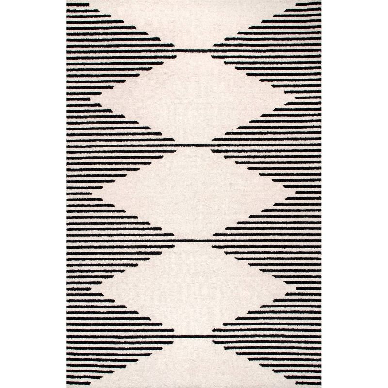 6'x9' Flynn Handmade Contemporary Wool Area Rug Ivory - nuLOOM: Geometric Pattern, Low Pile, Indoor Use, Canvas Backing