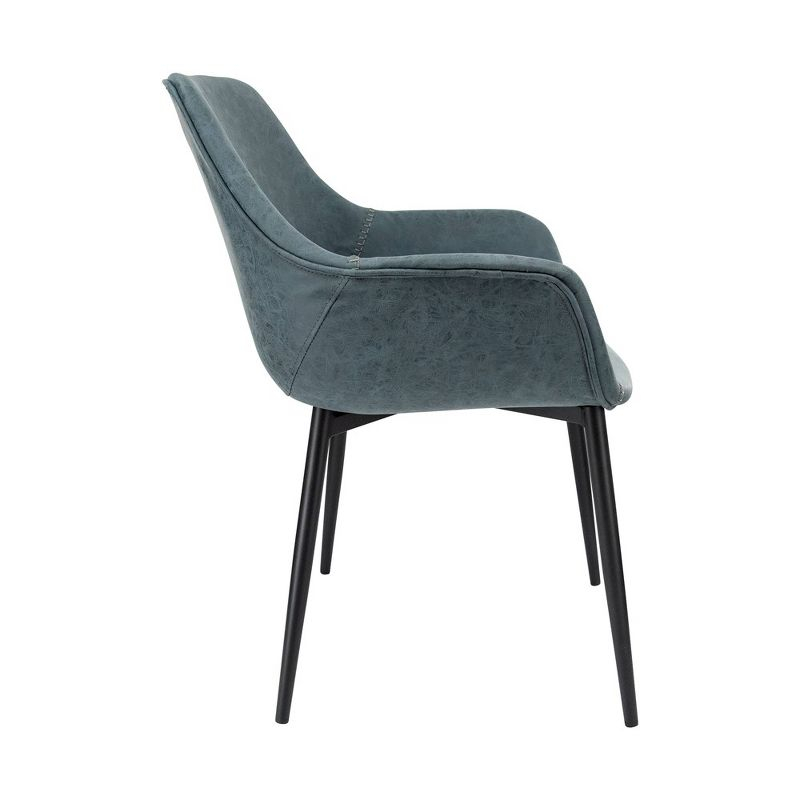 LeisureMod Markley Leather Dining Arm Chair With Metal Legs Set of 4 in Peacock Blue