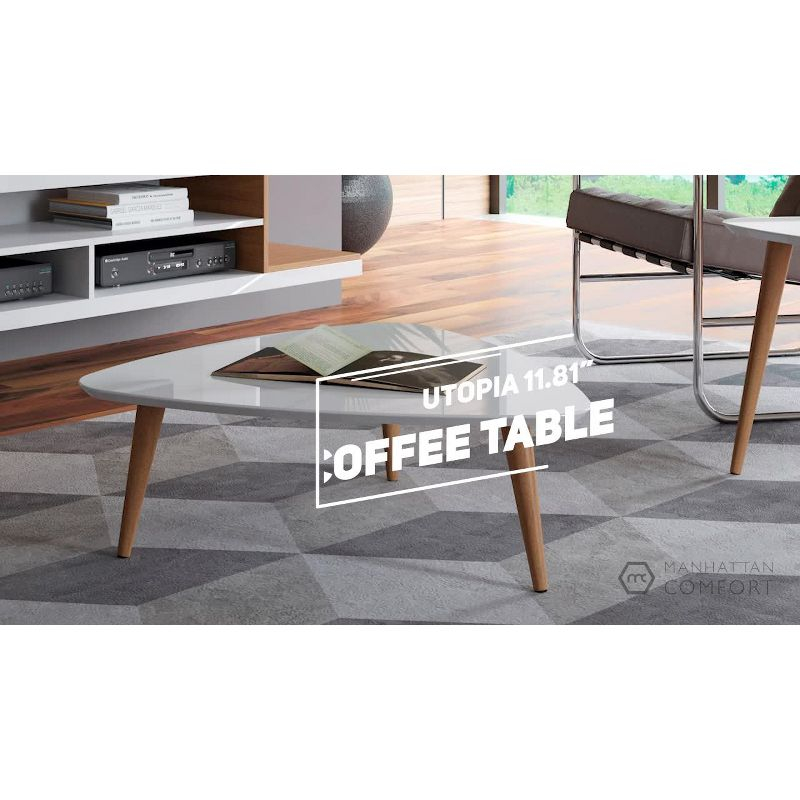 Manhattan Comfort 11.81" Utopia High Triangle Coffee Table with Splayed Legs Off-White: Mid-Century Modern, MDF Construction