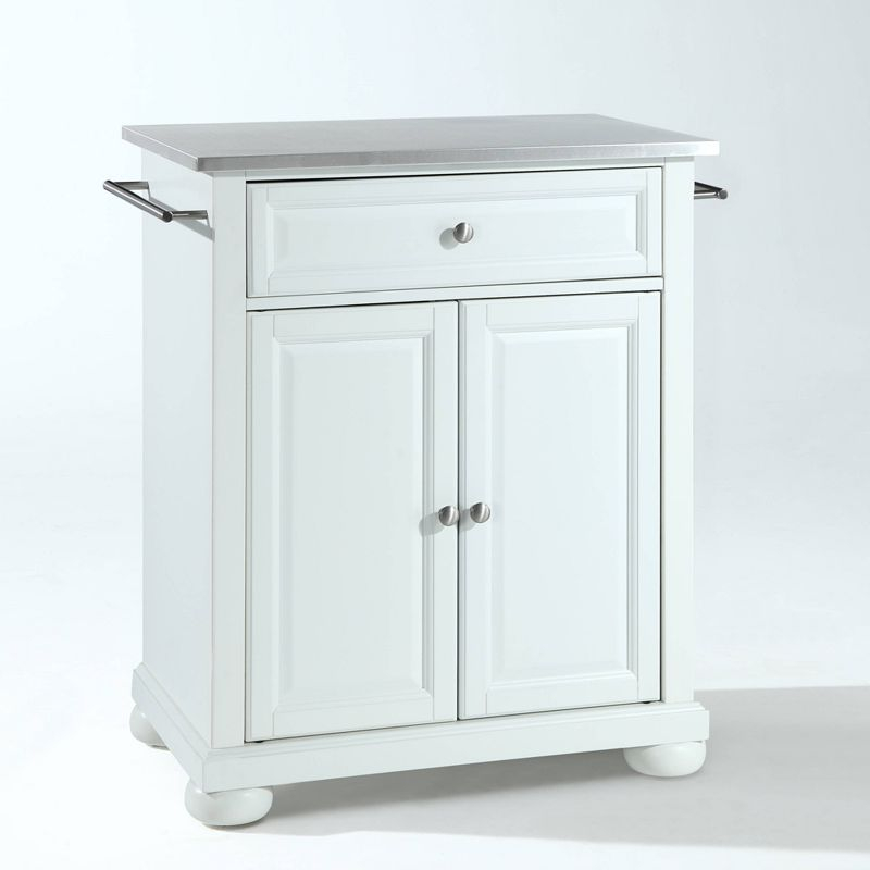 Crosley Alexandria Stainless Steel Top Portable Kitchen Island White : Hardwood Construction, Adjustable Shelf