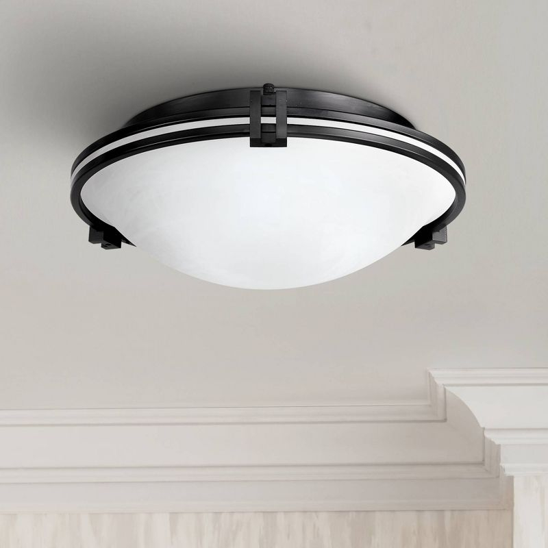Possini Euro Design Modern Ceiling Light Flush Mount Fixture 16 3/4" Wide Oil Rubbed Bronze 3-Light Marbleized Glass Bowl for Bedroom Kitchen Hallway