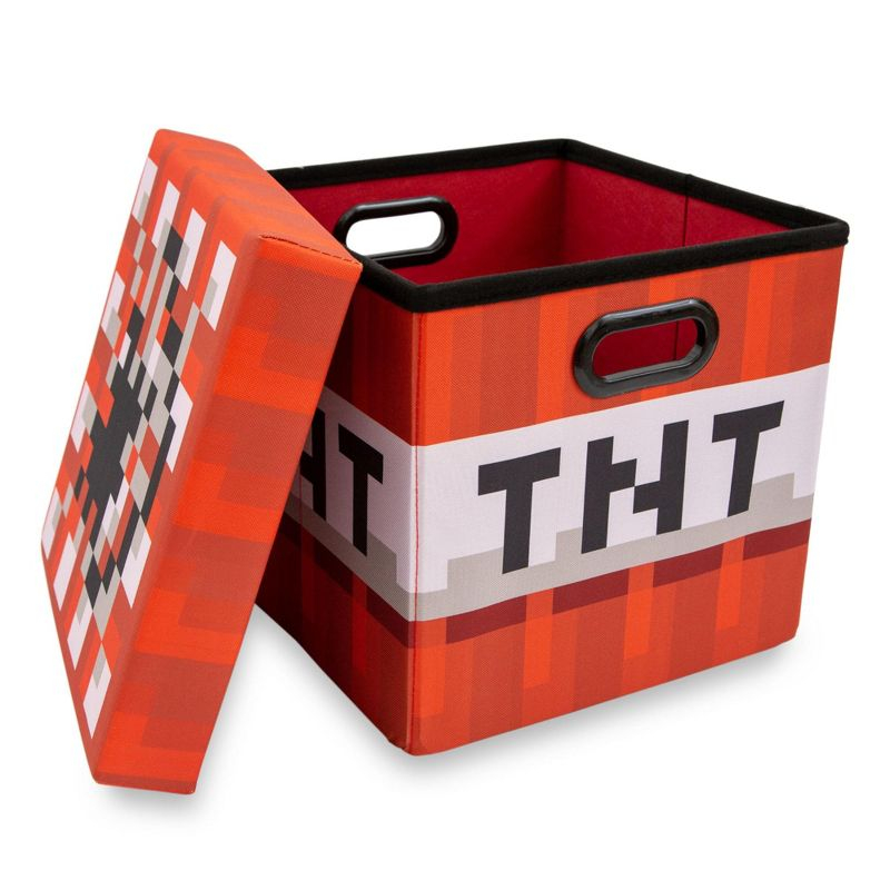 Ukonic Minecraft TNT Block Fabric Storage Bin Cube Organizer with Lid | 13 Inches