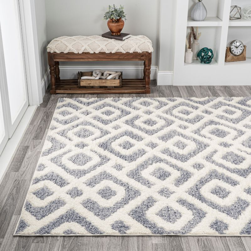 3' x 5' Astrid Retro Trellis High-Low Area Rug, Cream/Gray - JONATHAN Y