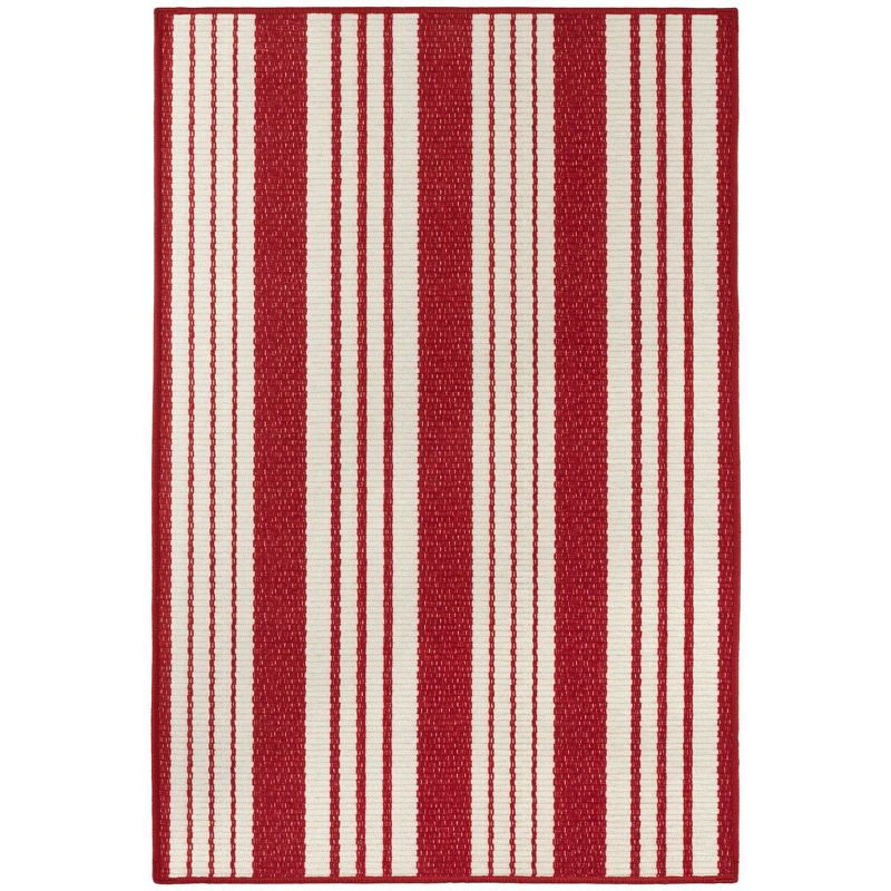 Annie Selke - Dash & Albert Abby Ticking Red Machine Washable Rug, 2x3, Red