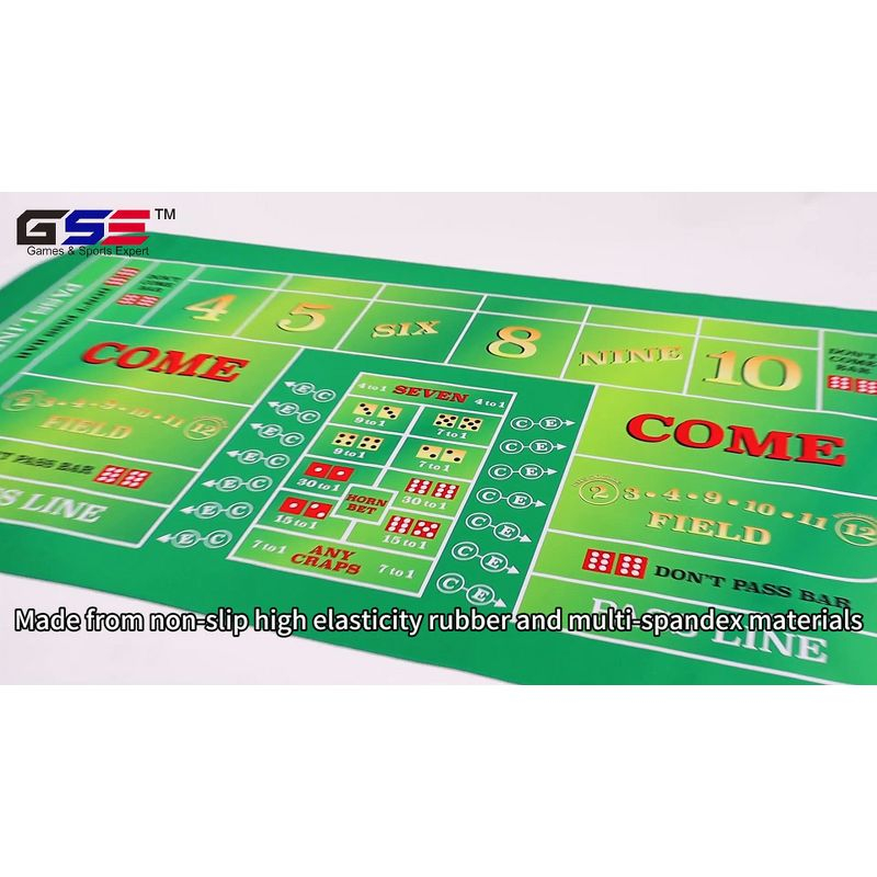 GSE 70" x 35" Casino Craps Tabletop Layout Mat with Carrying Bag, Non-Slip Rubber Layout Mat