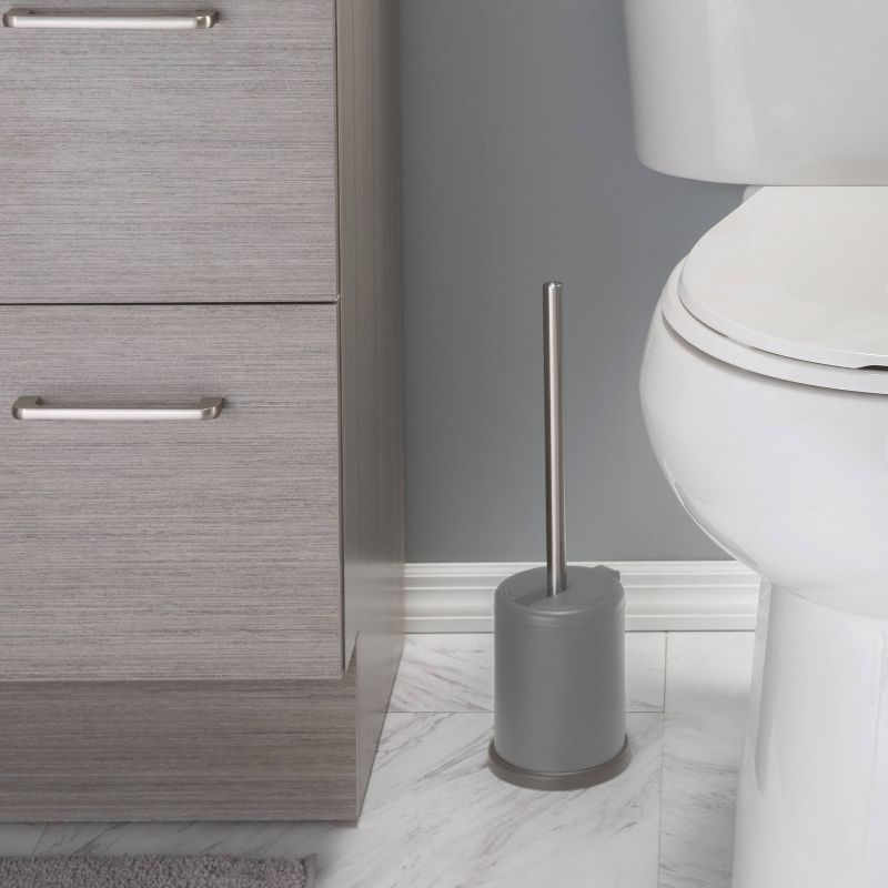 Bath Bliss Toilet Brush with Closing Lid Gray: Polypropylene & Metal, 15.4" Height, Bathroom Cleaning Accessory