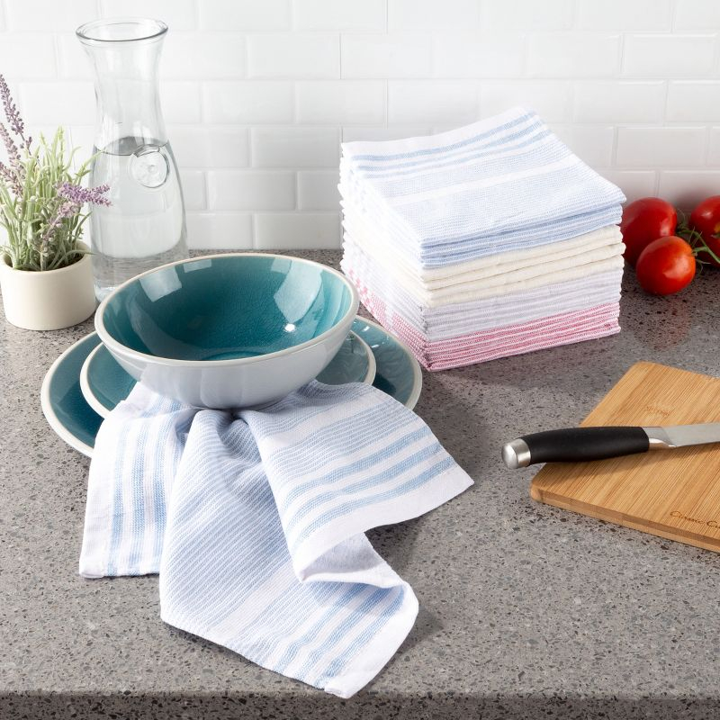 Kitchen Dish Cloth-Set of 16- 12.5x12.5-100% Cotton Wash Cloths-4 Colors of Modern Farmhouse Multi Stripes-Dishcloths for Cleaning by Lavish Home