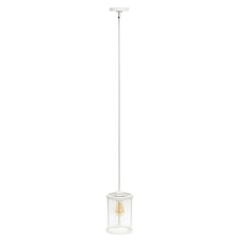 1-Light 9.25" Modern Farmhouse Adjustable Hanging Cylindrical Clear Glass Pendant Fixture with Metal Accent White - Lalia Home: UL Listed