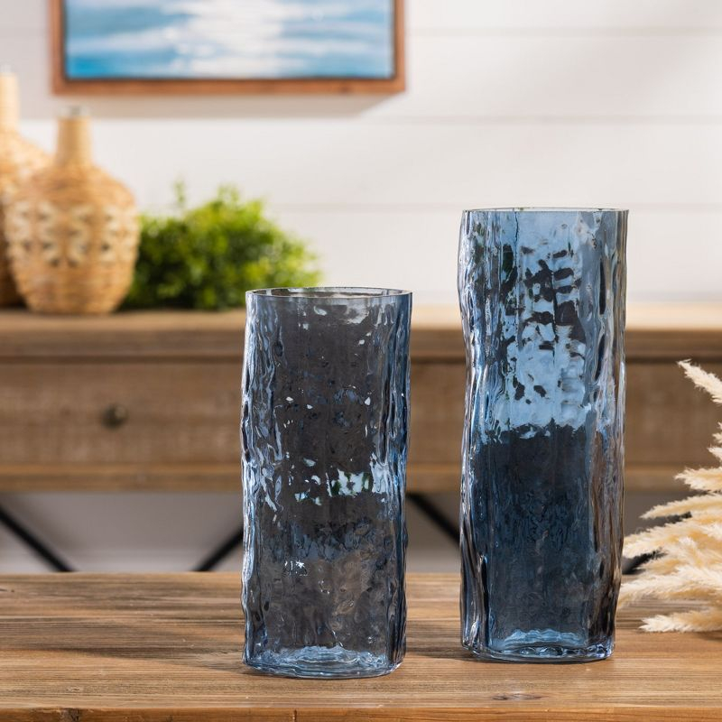 Melrose Blue Wavy Glass Vase (Set of 2)