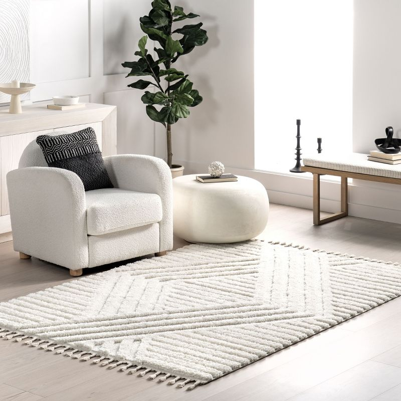 Nuloom Risette Geometric Shag Tassel Indoor Area Rug, Square 6' x 6', Ivory