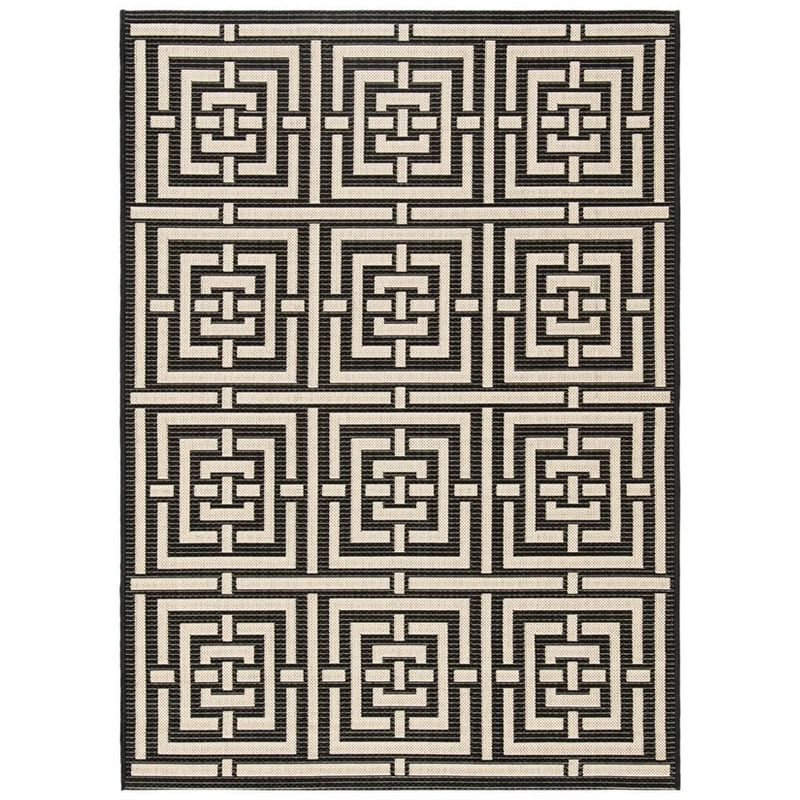 Courtyard CY6937 Power Loomed Indoor and Outdoor Area Rug - Black/Bone - 4'x5'7" - Safavieh
