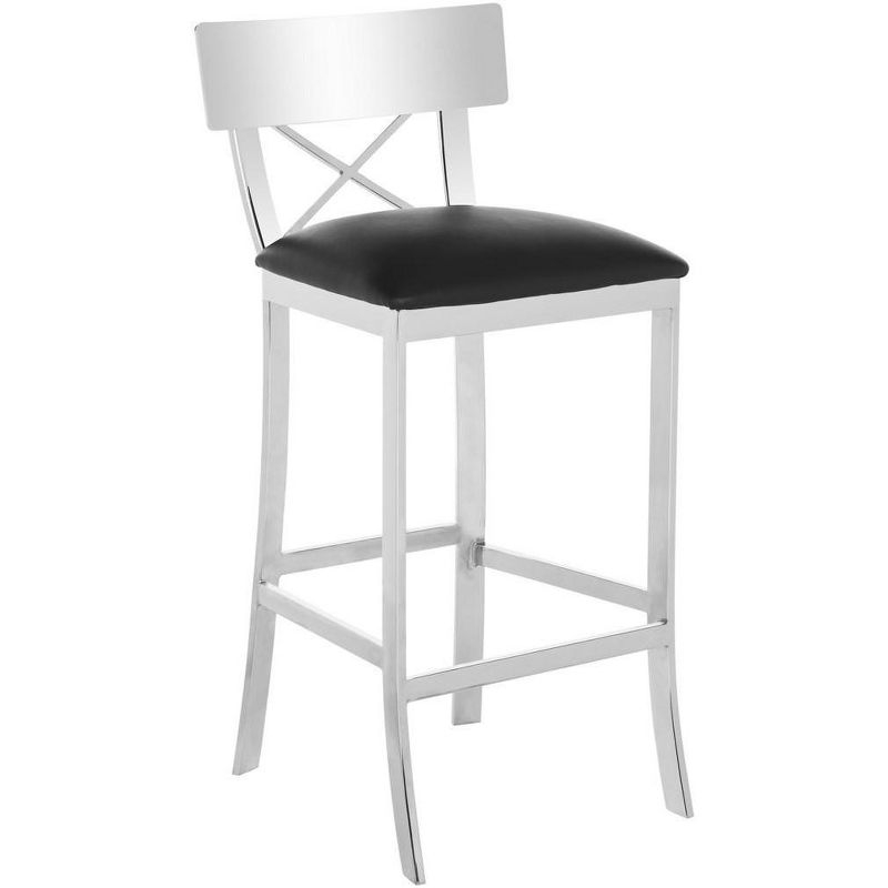 Zoey 39''H Stainless Steel Cross Back Bar Stool - FOX2034 - Chrome/Black - Safavieh Couture