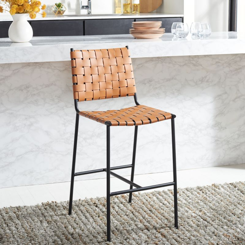 Olenna Woven Counter Stool - BST3011 - Cognac/Black - Safavieh