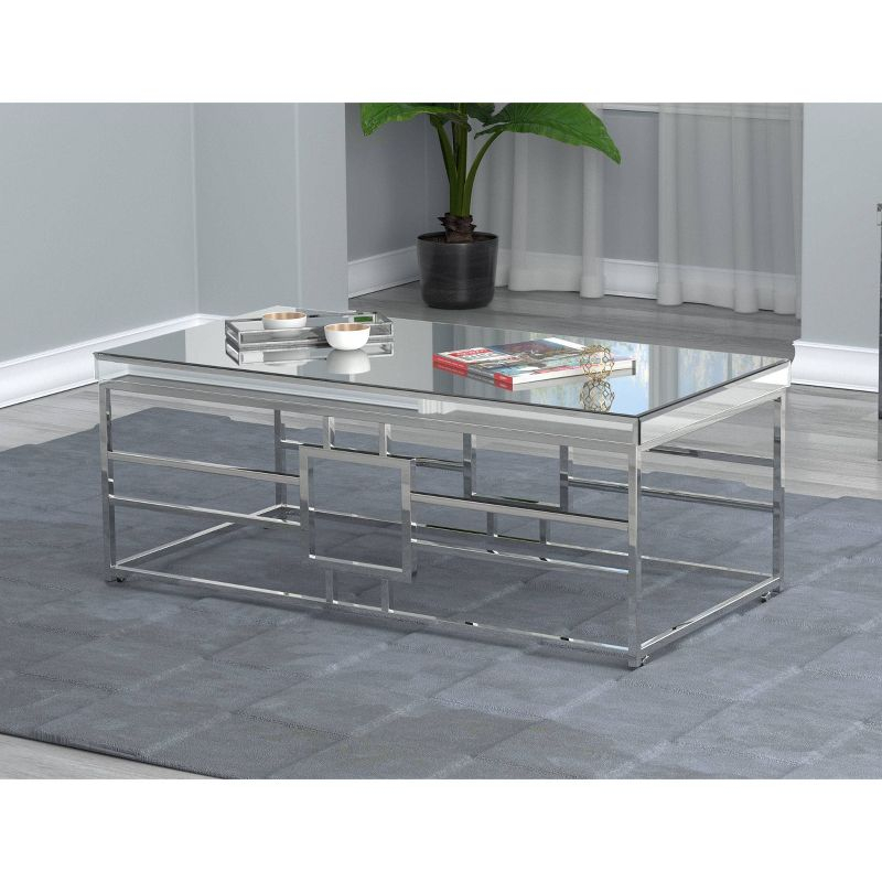 Dafina Rectangular Coffee Table with Mirrored Top Chrome - Coaster