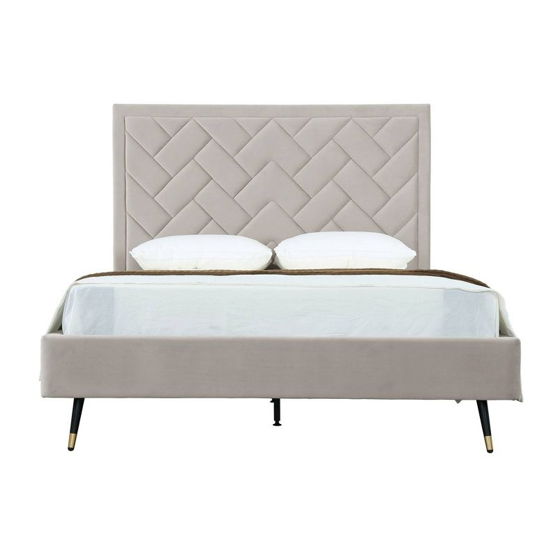 Manhattan Comfort Queen Crosby Modern Velvet Upholstered Bed Greige