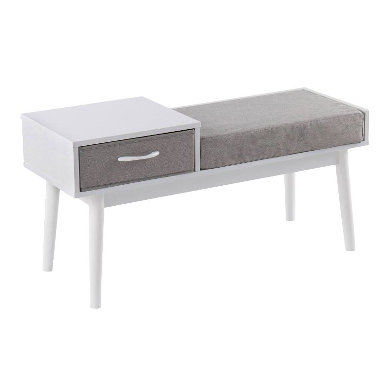 40" Telephone Polyester Wood Contemporary Bench White/Gray - LumiSource