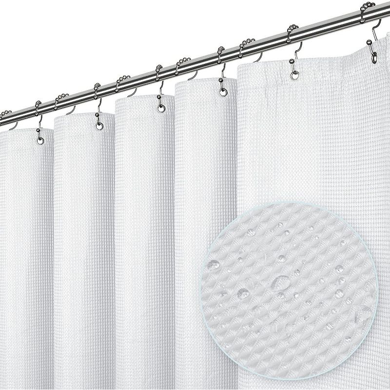 LiBa Premium Waffle Weave Shower Curtain - White Water Repellent and Heavyweight, Hotel Quality, Machine Washable Liner for Bathroom - 72" W x 72" H